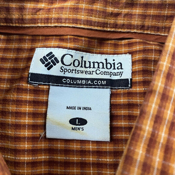 Columbia Sportswear Sz L Orange Plaid Long Sleeve Button Up Shirt AM7109 Cotton - Picture 5 of 9